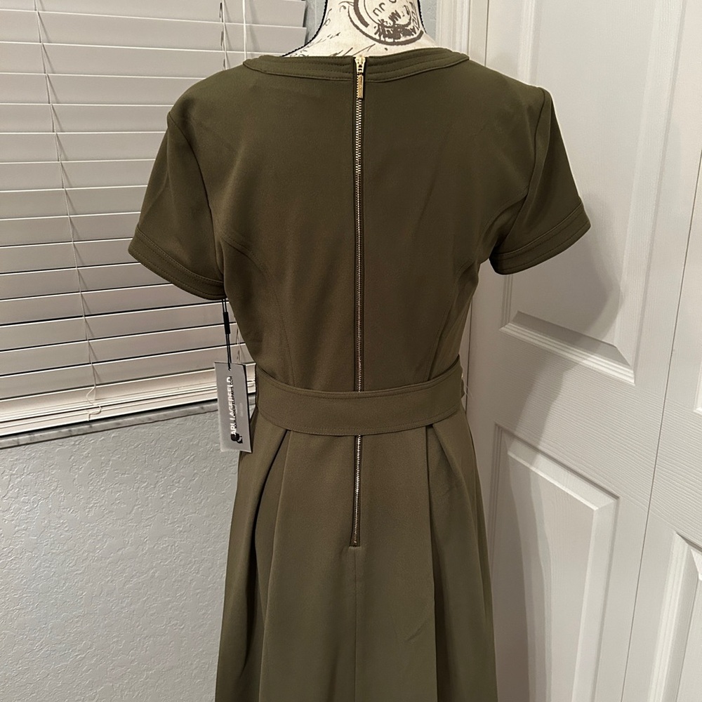 NWT Karl Lagerfeld Army Green dress with belt, Sz 6 - Picture 3 of 4